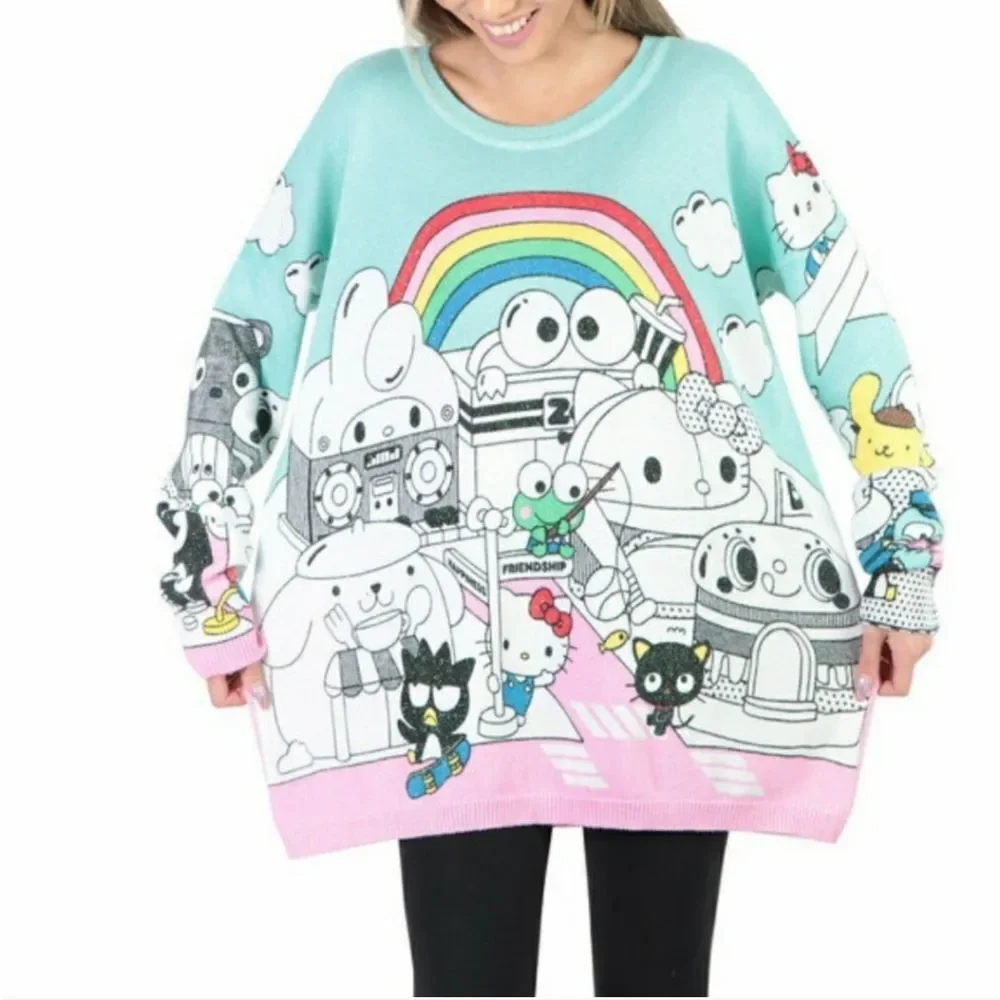 Hello Sanrio x JapanLA knit Hello Kitty metallic‎ oversized sparkle sweater RARE